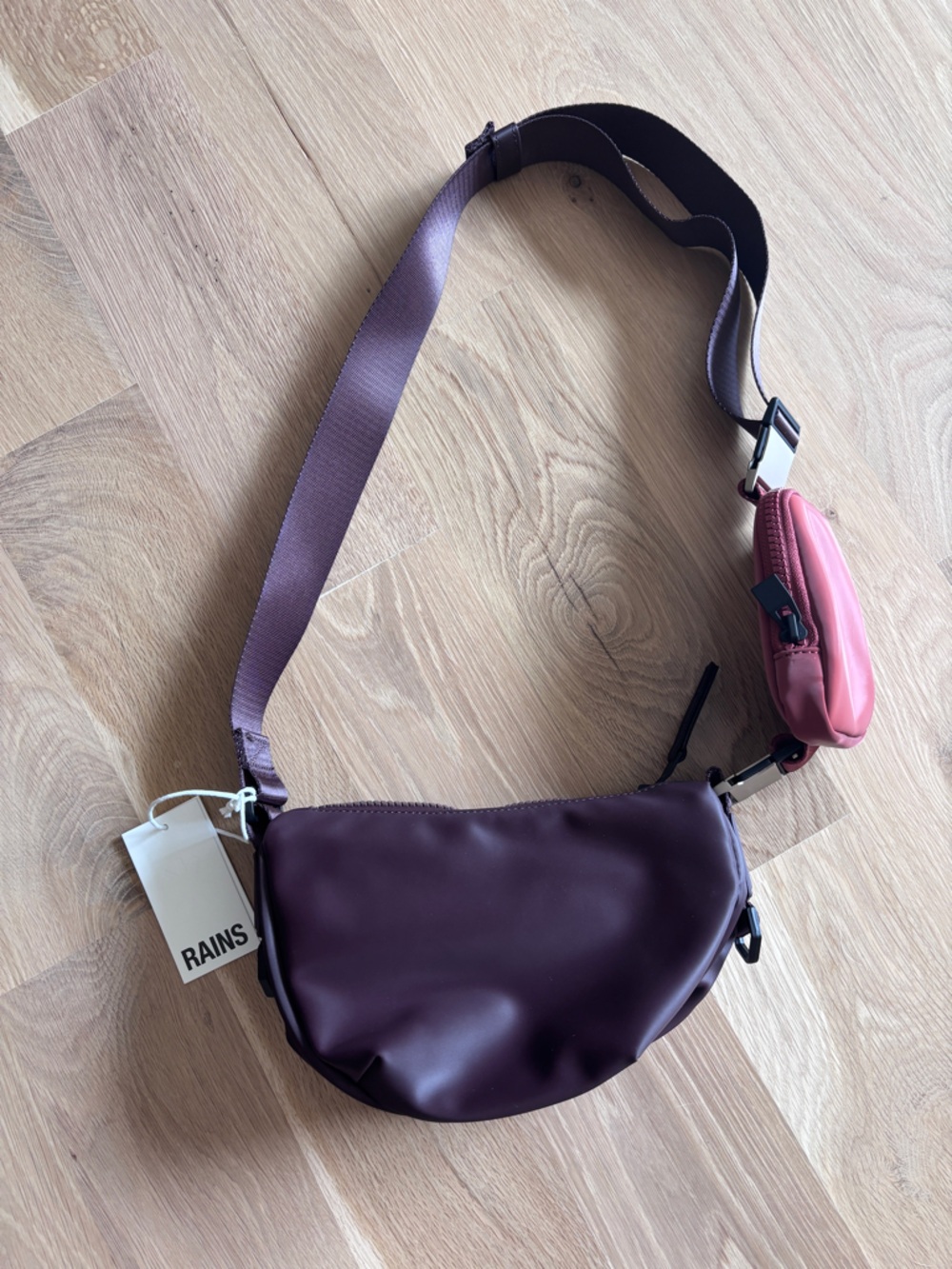 Rains Plum Sling Bag with Rose Pink Detachable Pouch